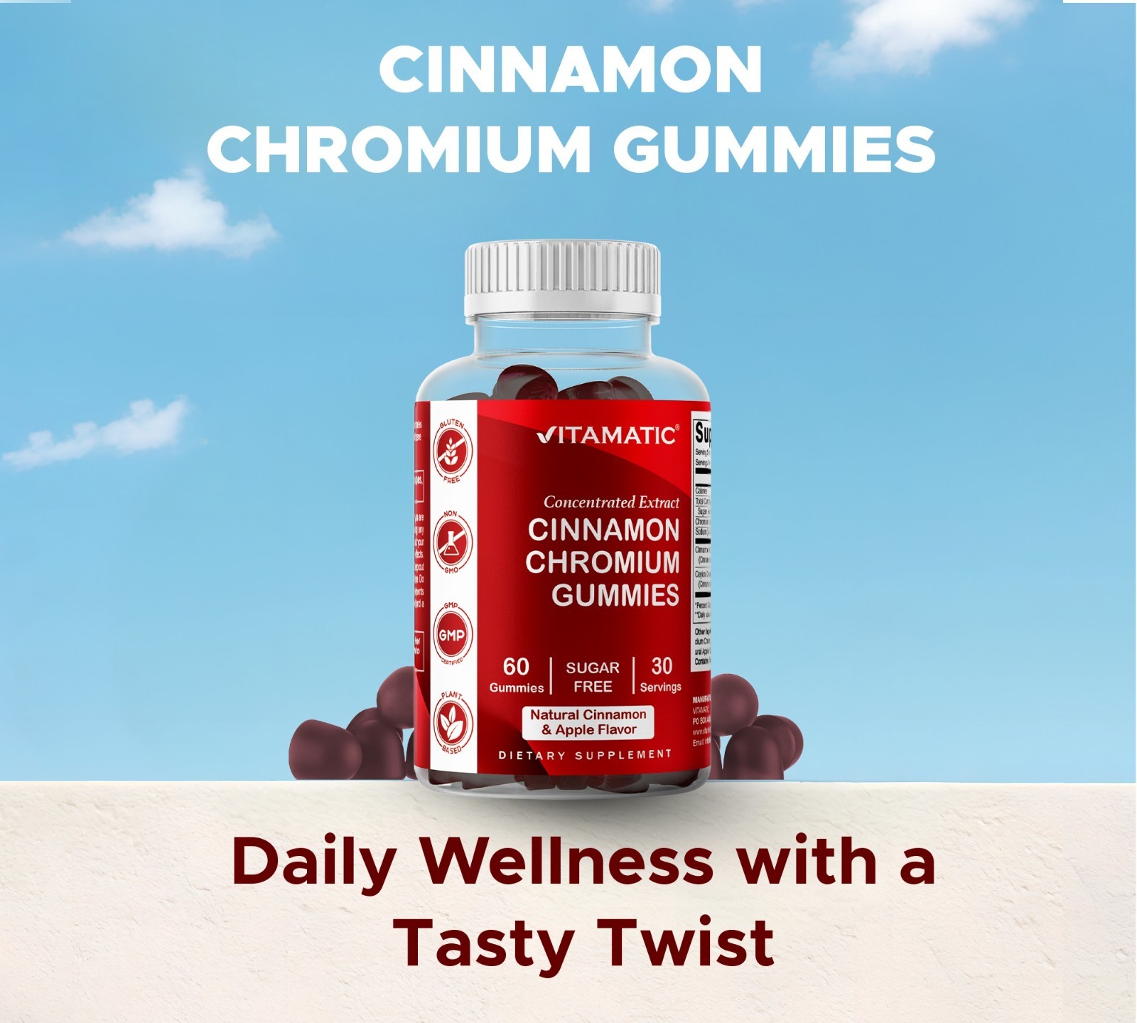 2 Pack Vitamatic Sugar Free Chromium Ceylon Cinnamon – 2000 mg -60 Vegan Gummies