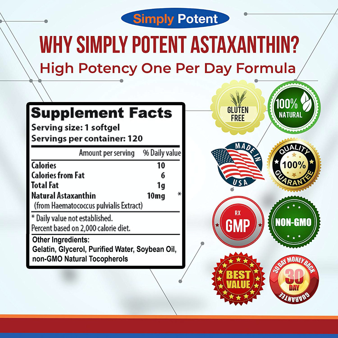 Astaxanthin 10mg 120 Softgels-High Potency Antioxidant Supplement | 4-Mon Supply