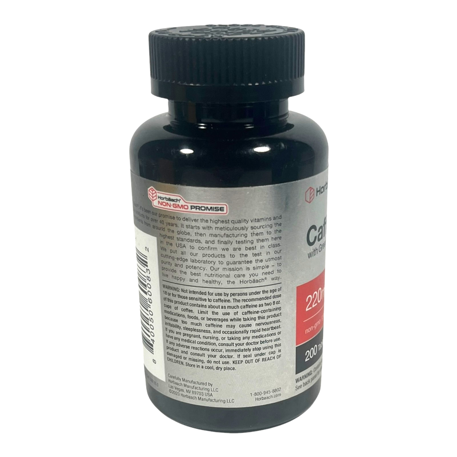 Caffeine Pills 200mg | with Green Tea | 200 Tablets | Vegetarian | by Horbaach