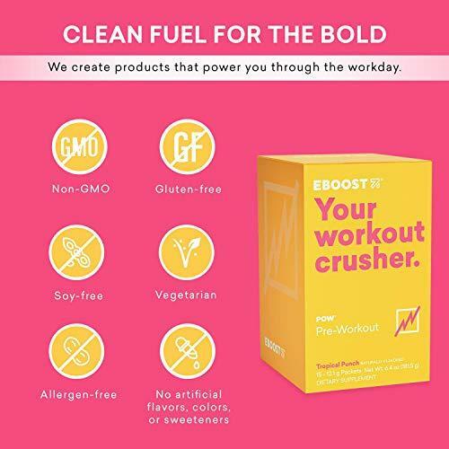 EBOOST POW Natural Pre-Workout Powder – 15 Packets – Tropical Punch – A Pre