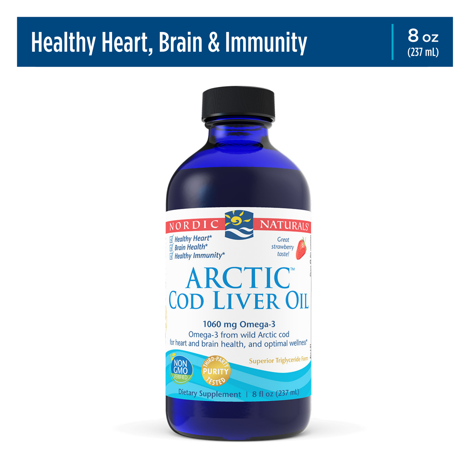 Nordic Naturals Arctic CLO – 100% Wild Cod Liver Oil, Strawberry Flavor, 8 Oz
