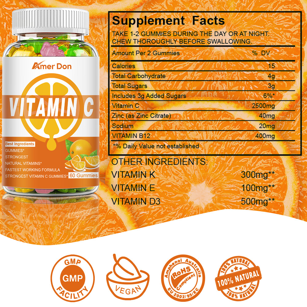 Vitamin C Gummies 2500mg-Ascorbic Acid Immune System Support Best Antioxidant