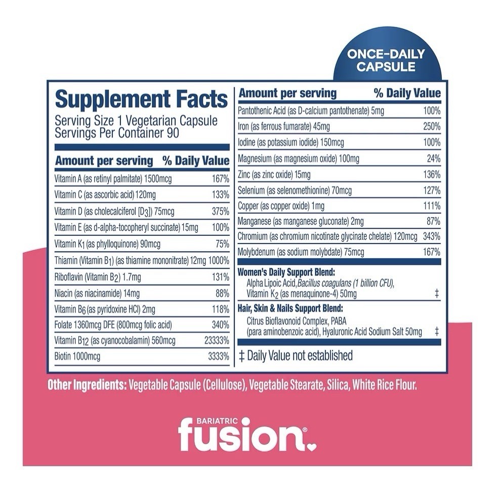 Bariatric Fusion Women’s Multivitamin One Per Day with Iron 90 Capsules