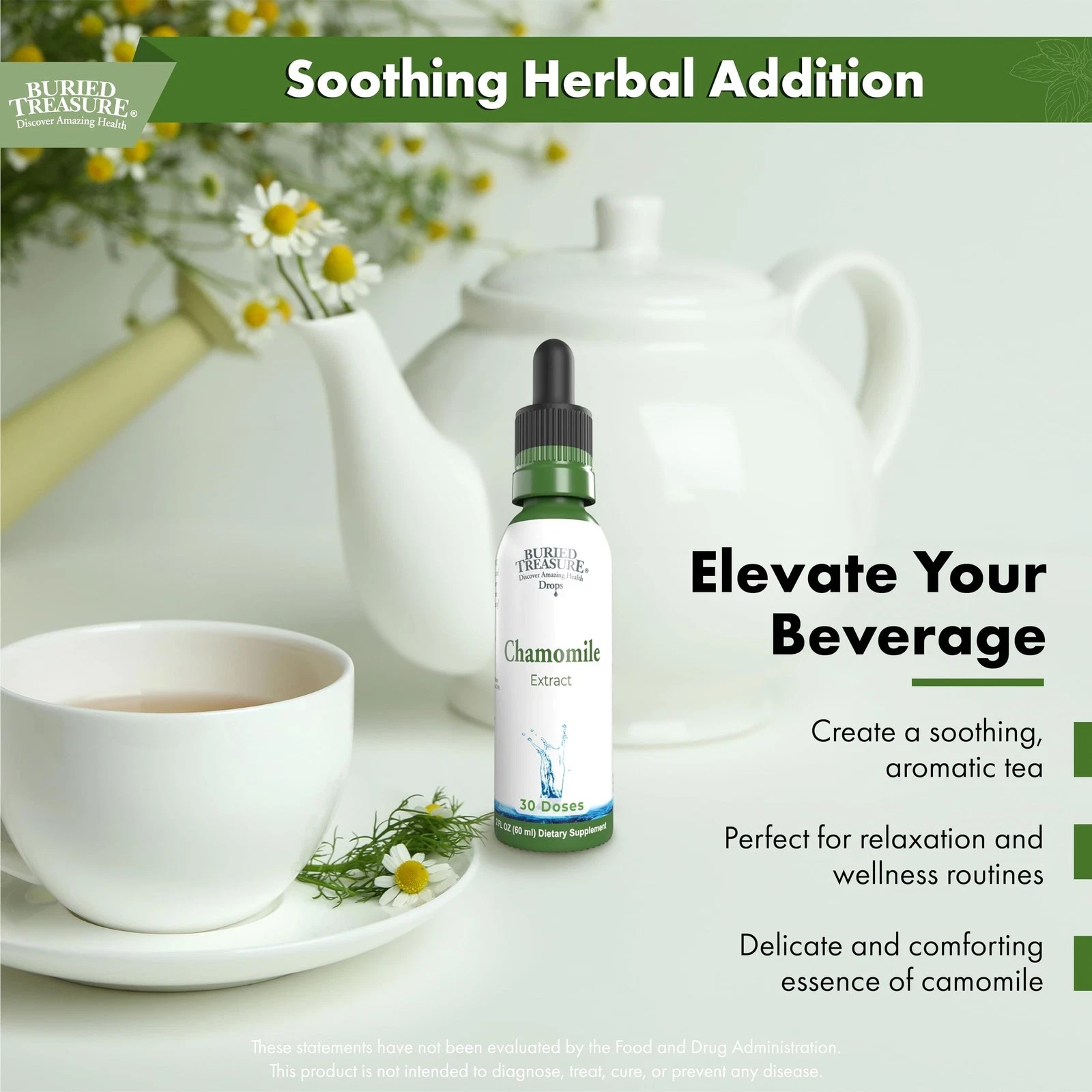 Buried Treasure Chamomile Drops – 30 Servings, 2oz, Liquid Herbal Calm Supple…