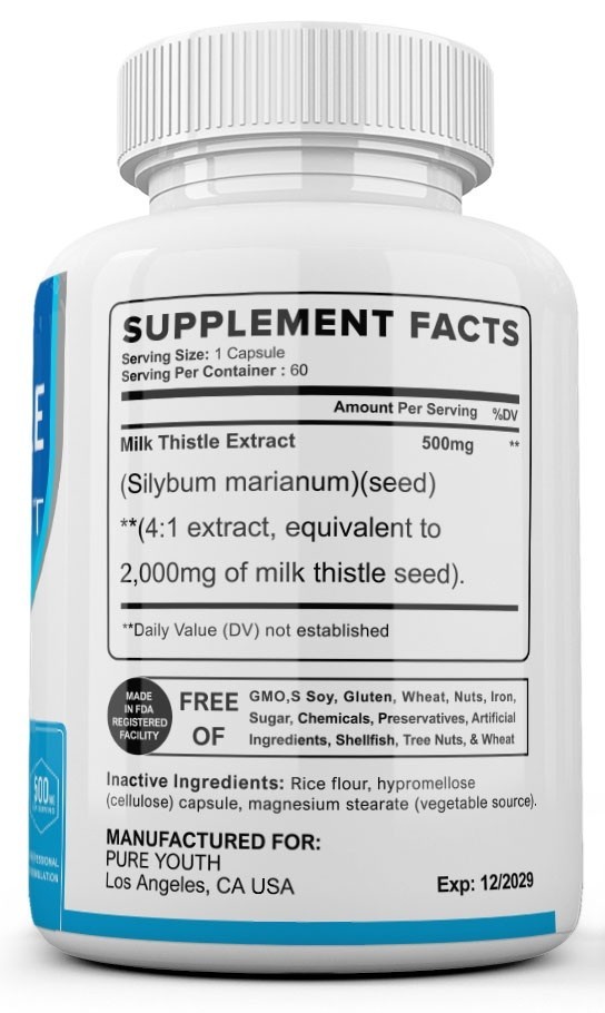 180 Vegetarian Capsules 3 Bottles USA Milk Thistle 500mg (2000mg Equivalent)