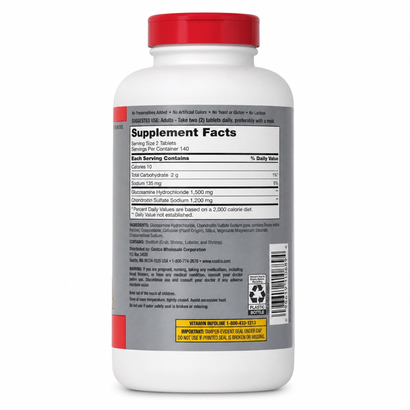Kirkland Signature Glucosamine Chondroitin 280 Tablets Joint Support 2 Pack
