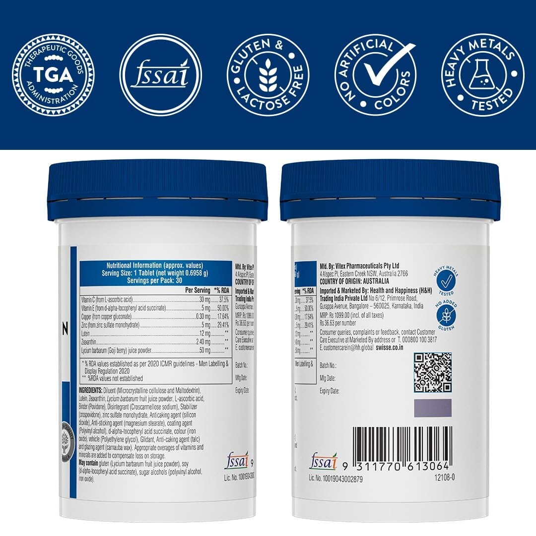 Swisse Eye Health+ with Lutein & Zeaxanthin Reduces Digital Strain – 30 Tablets