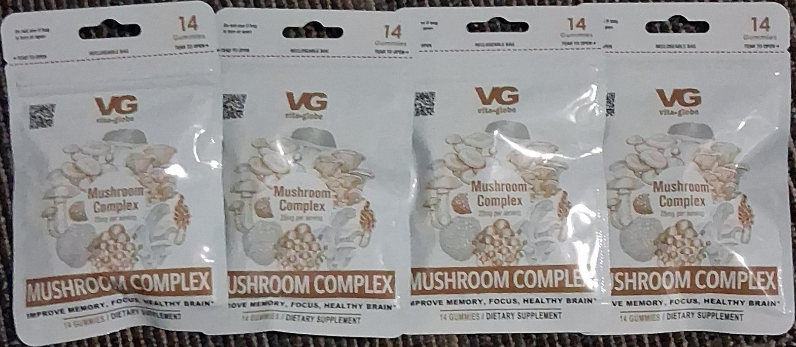 vita-globe Mushroom Complex Gummies 14ct 25mg Memory Focus Brain Support