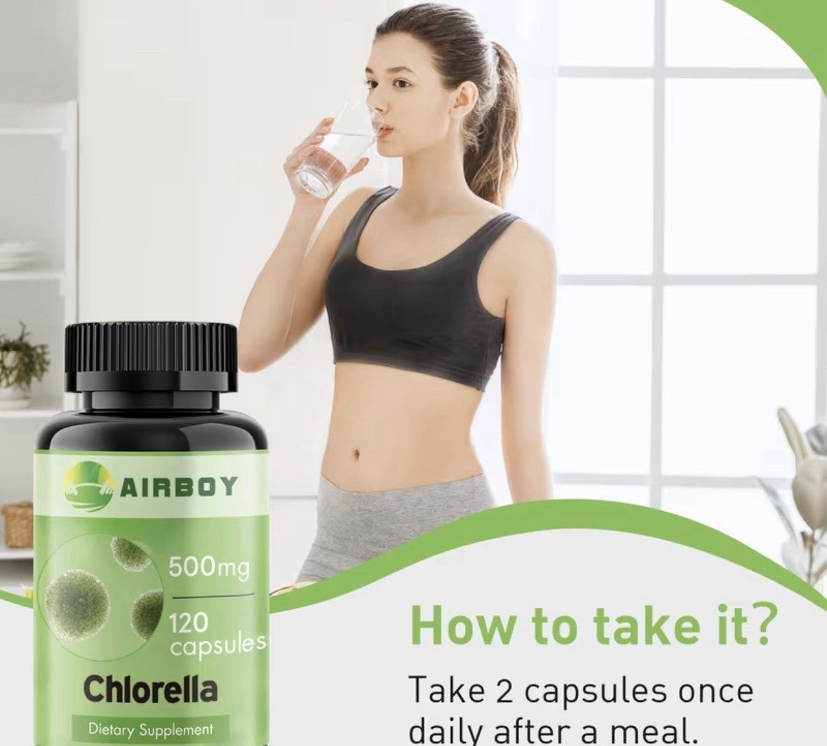 AIRBOY Chlorella 500mg 120 Capsules Antioxidant Dietary Supplement