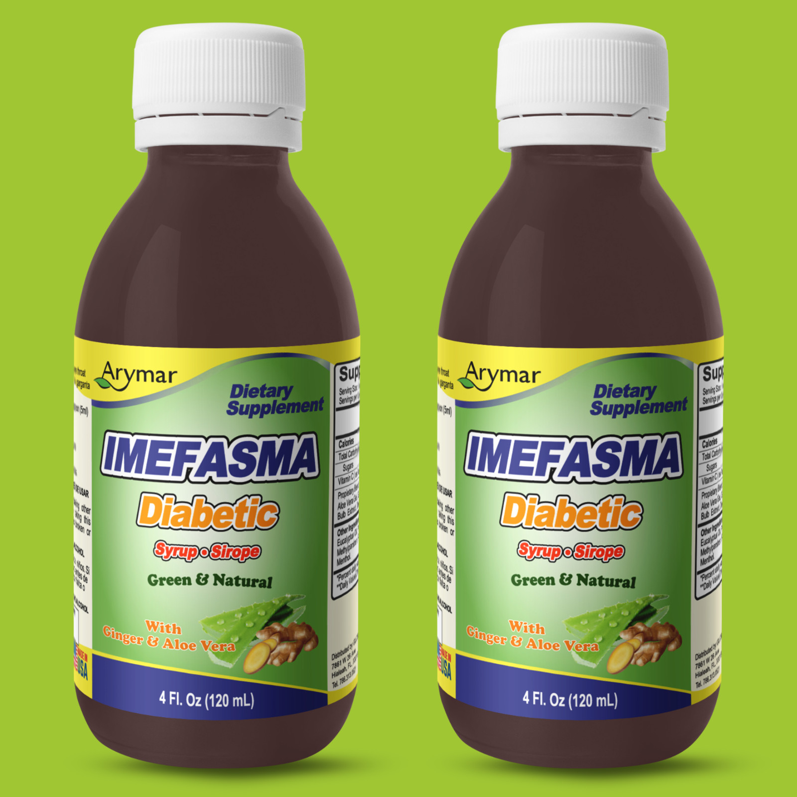 Arymar Imefasma Sugar-Free Syrup – Ginger & Aloe Vera Blend – 4 fl oz (2-Pack)