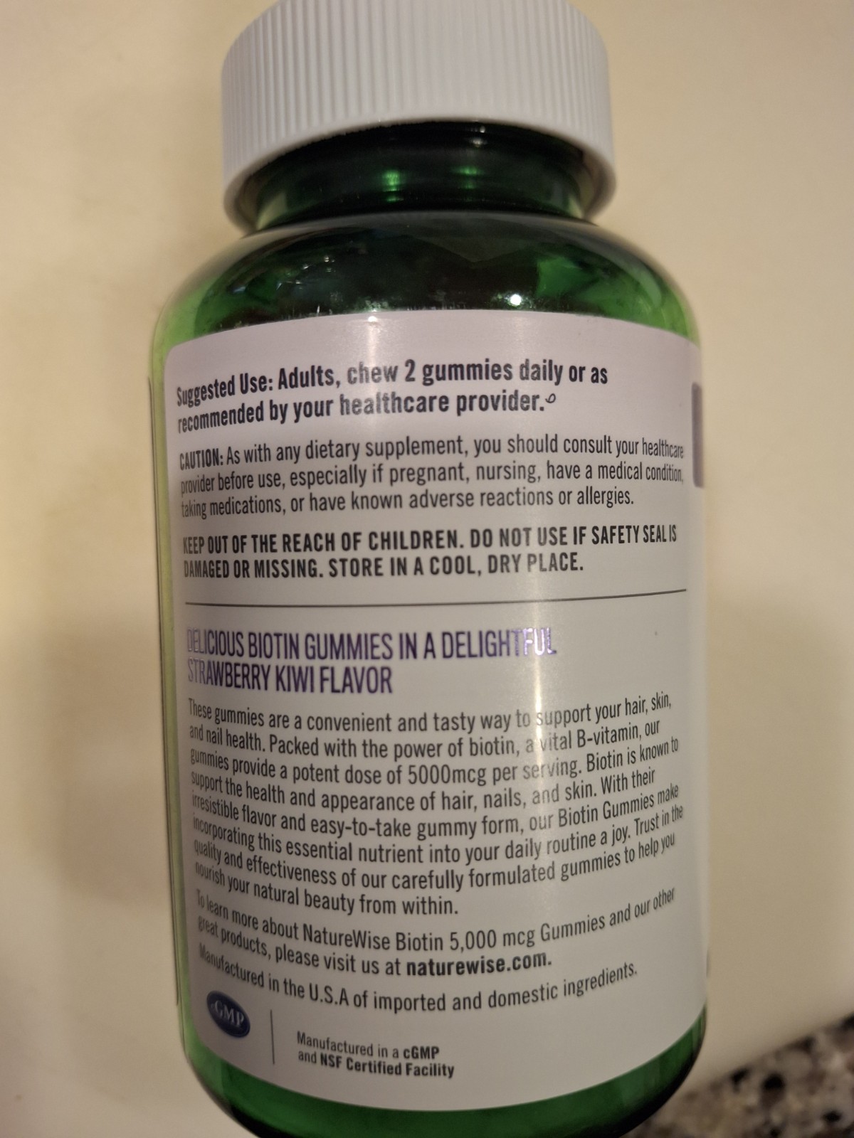 NatureWise Biotin 5,000 mcg Gummies Hair Skin Nails Vegan No Gluten 90 Ct