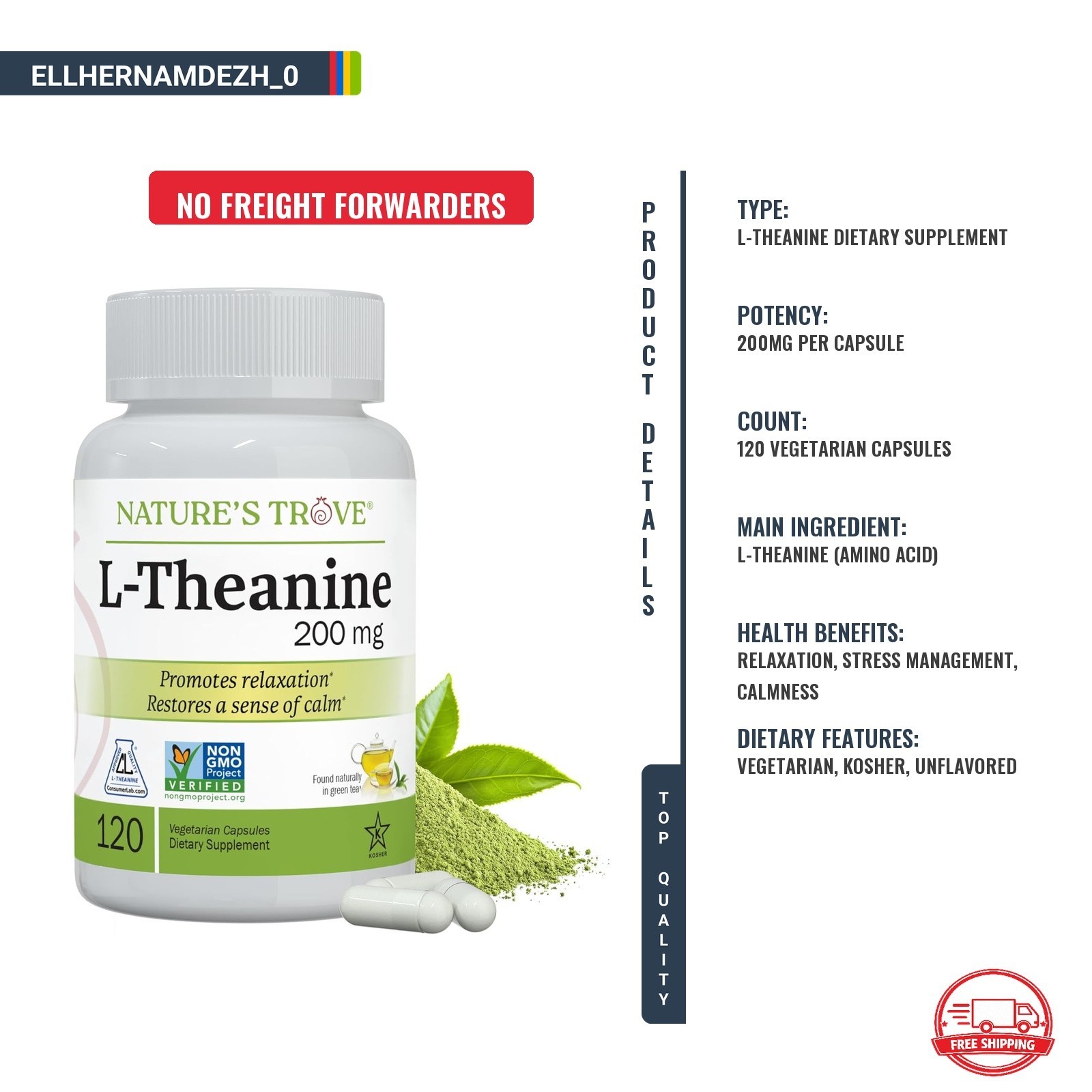 L-Teanina 200mg 120 Cápsulas Relajación Sin Somnolencia Calma y Bienestar