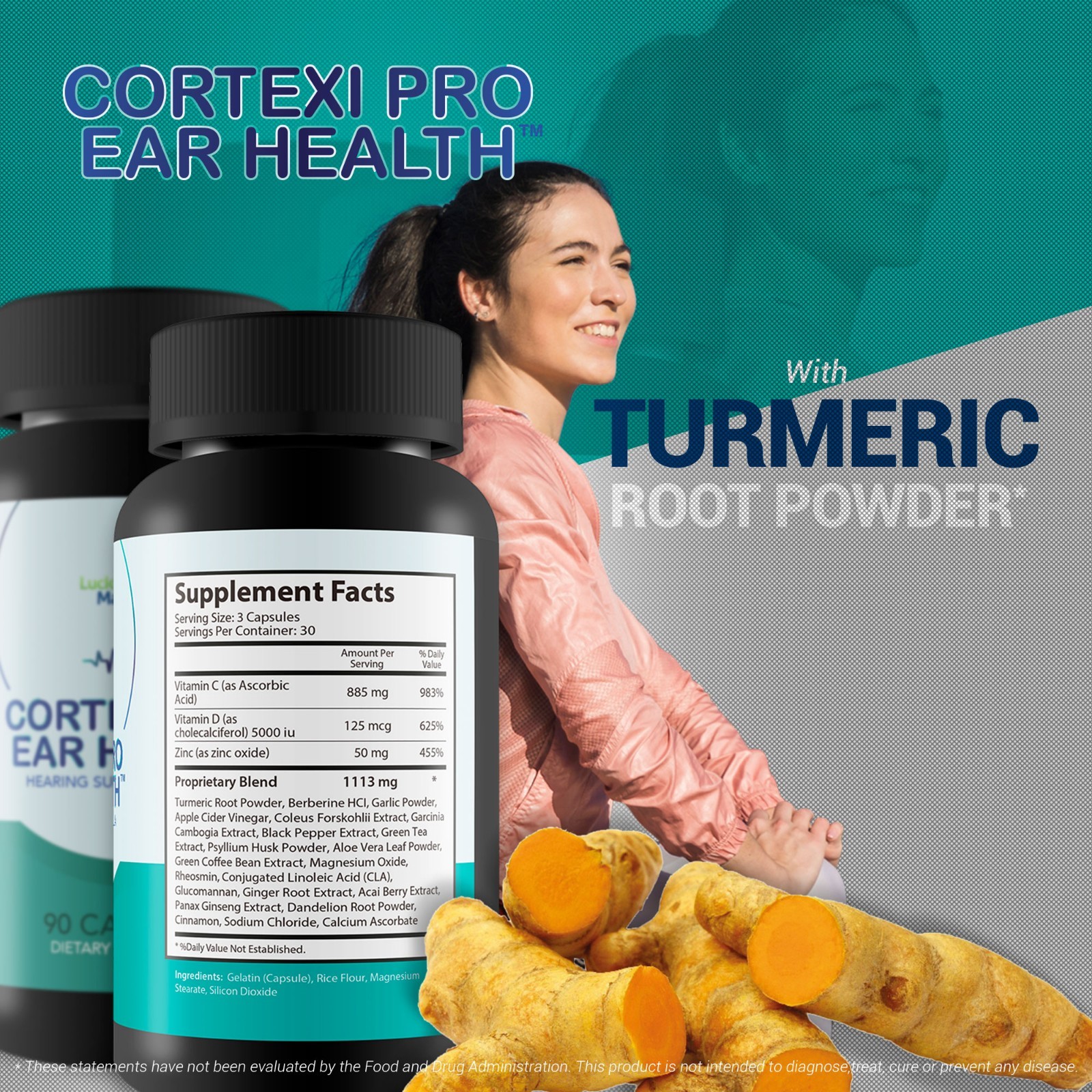 Cortexi Pro Ear Health – Hearing Support Formula with Turmeric, Vitamin C, Zinc