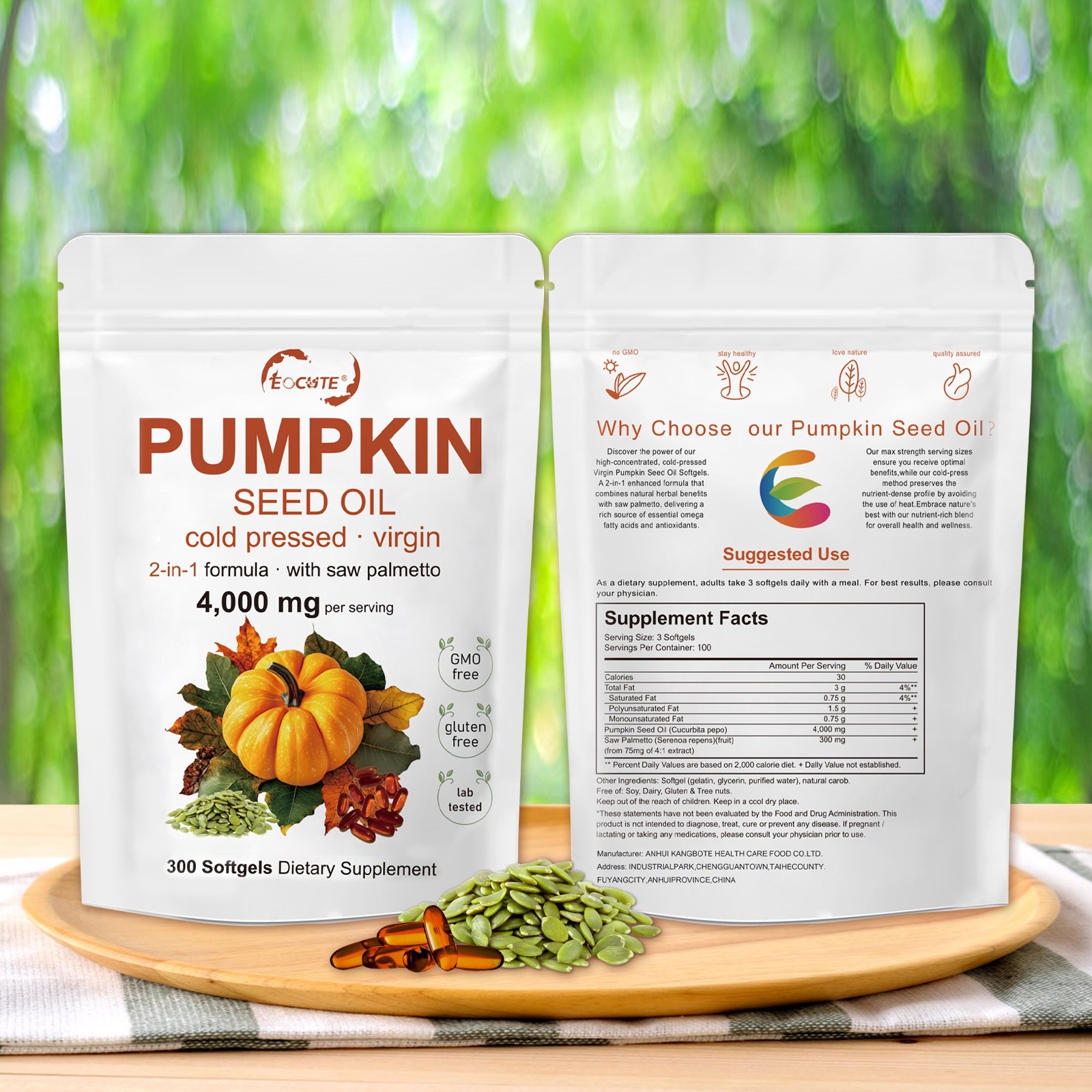 Pumpkin Seed Oil Saw Palmetto 4000mg Softgels Natural Prostate Support Free ship