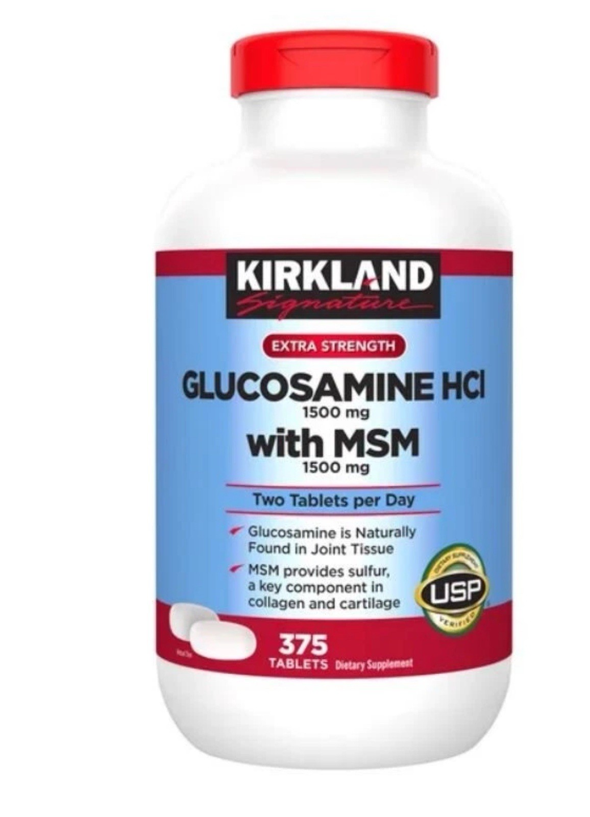 Kirkland Signature Glucosamine HCl with MSM 1500mg 375 Tablets Gluten-Free