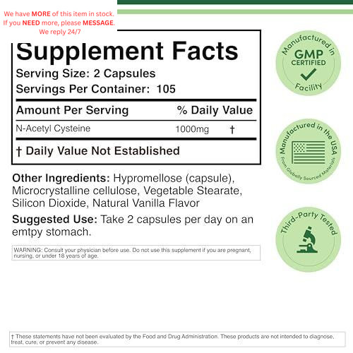 NAC Supplement N-Acetyl Cysteine (1,000mg Per 210 Count (Pack of 1), Red