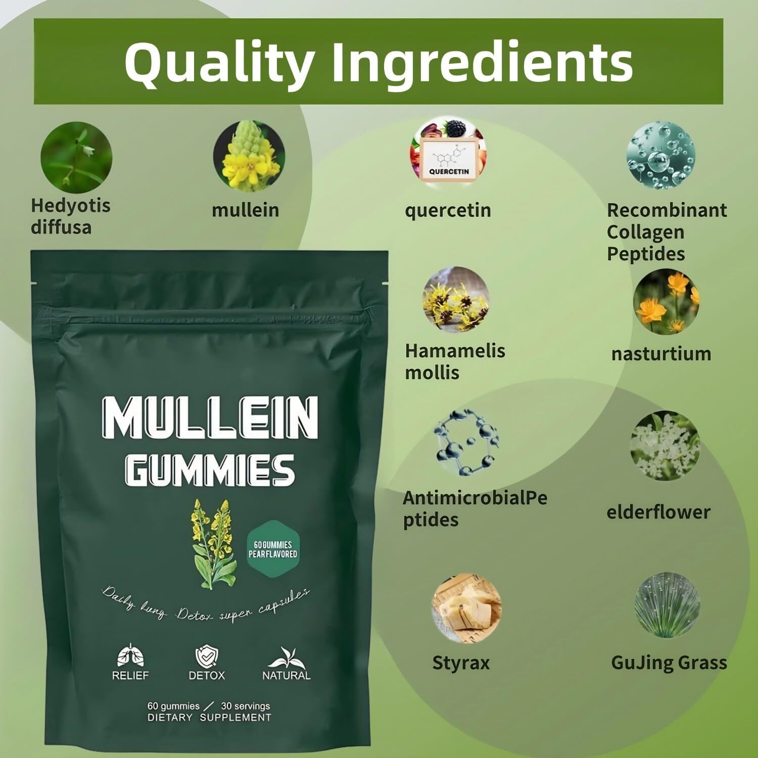 Mullein Gummies for Lung Support Sinus Relief Daily Respiratory Health 60Gummies