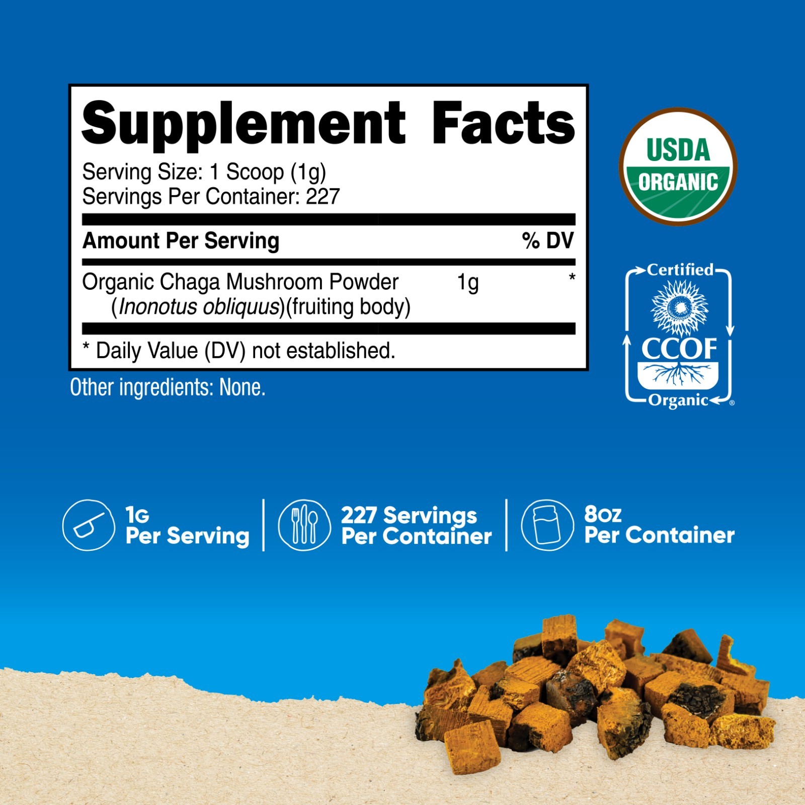 Nutricost Organic Chaga Mushroom 0.5LB (8oz) – USDA Certified 100% Organic