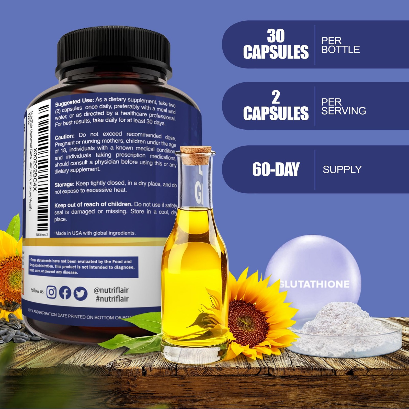 Liposomal Glutathione 700mg Supplement – Setria® Reduced L-Glutathione, 60 Caps