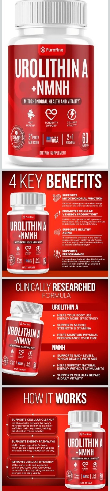 Purafina Urolithin A + NMNH Longevity Support 60 Capsules Made in USA Exp 12/27