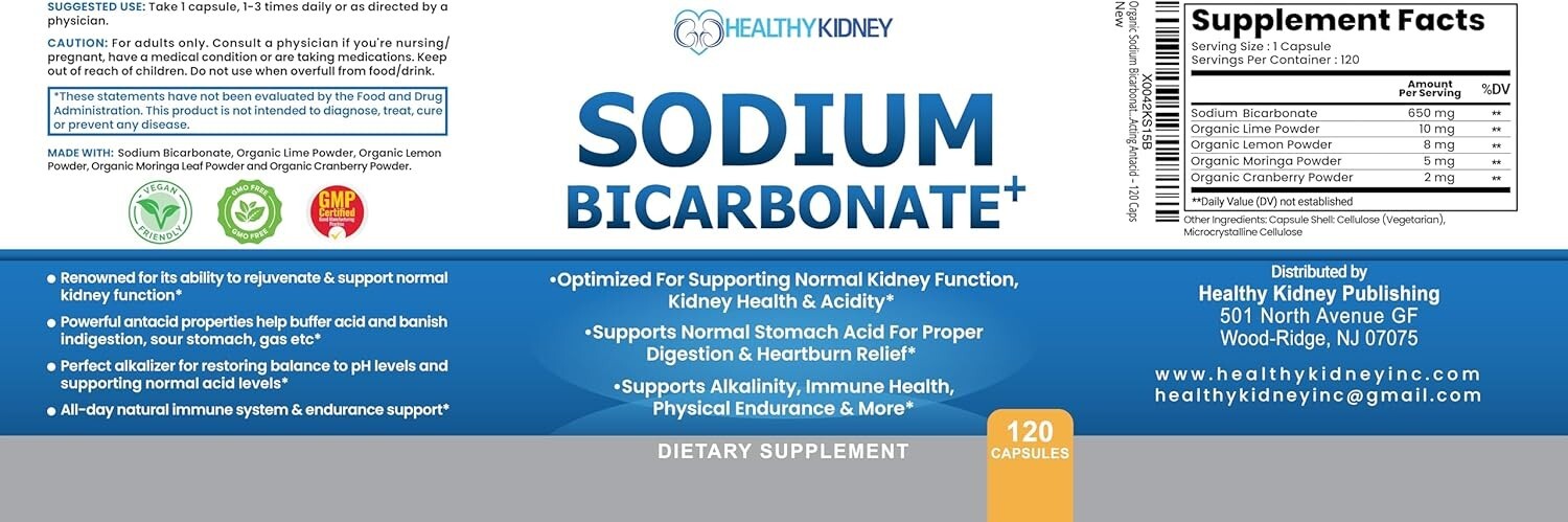 Organic Sodium Bicarbonate Alkaline Capsules Performance Aid Fast-Acting120 Caps