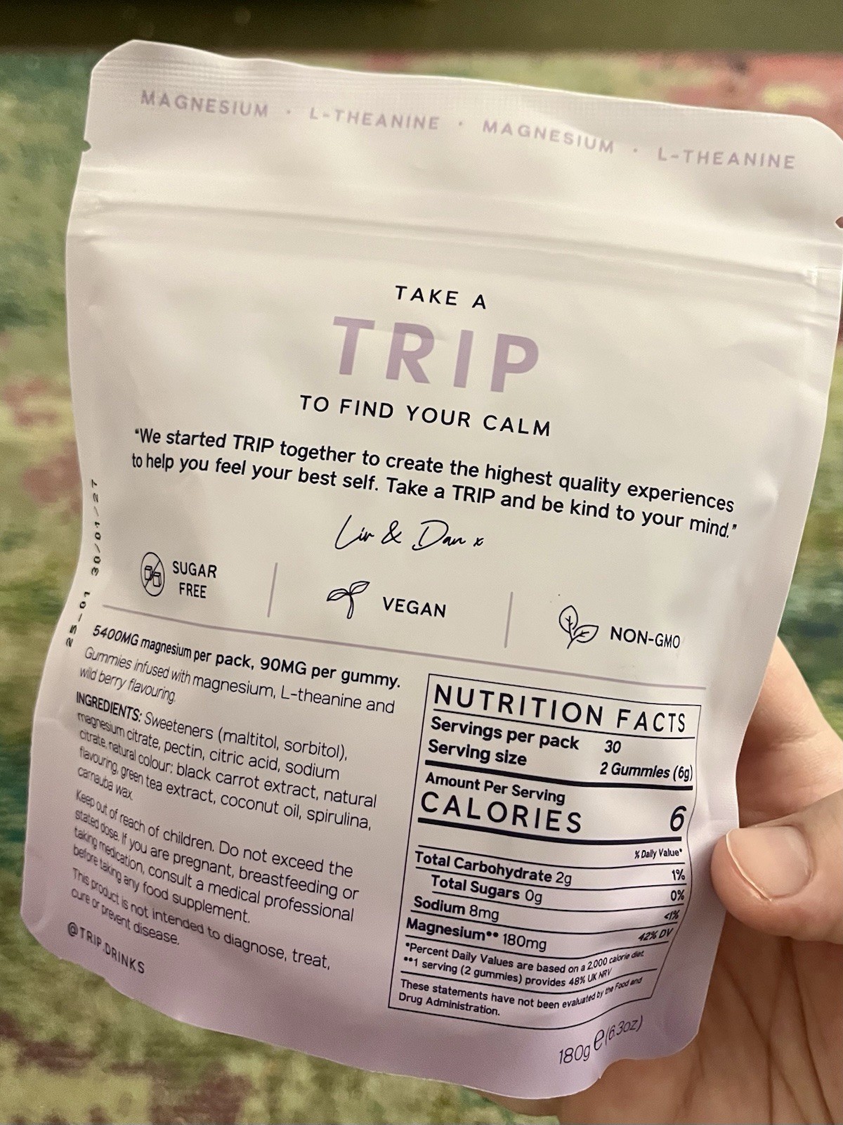 TRIP Magnesium L-Theanine Gummies Wild Berry Sugar-Free Vegan Non-GMO 60 ct