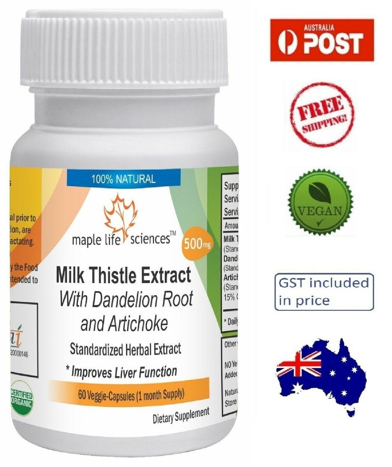 Milk Thistle Extract with Dandelion Root and Artichoke Capsules – AU Stock
