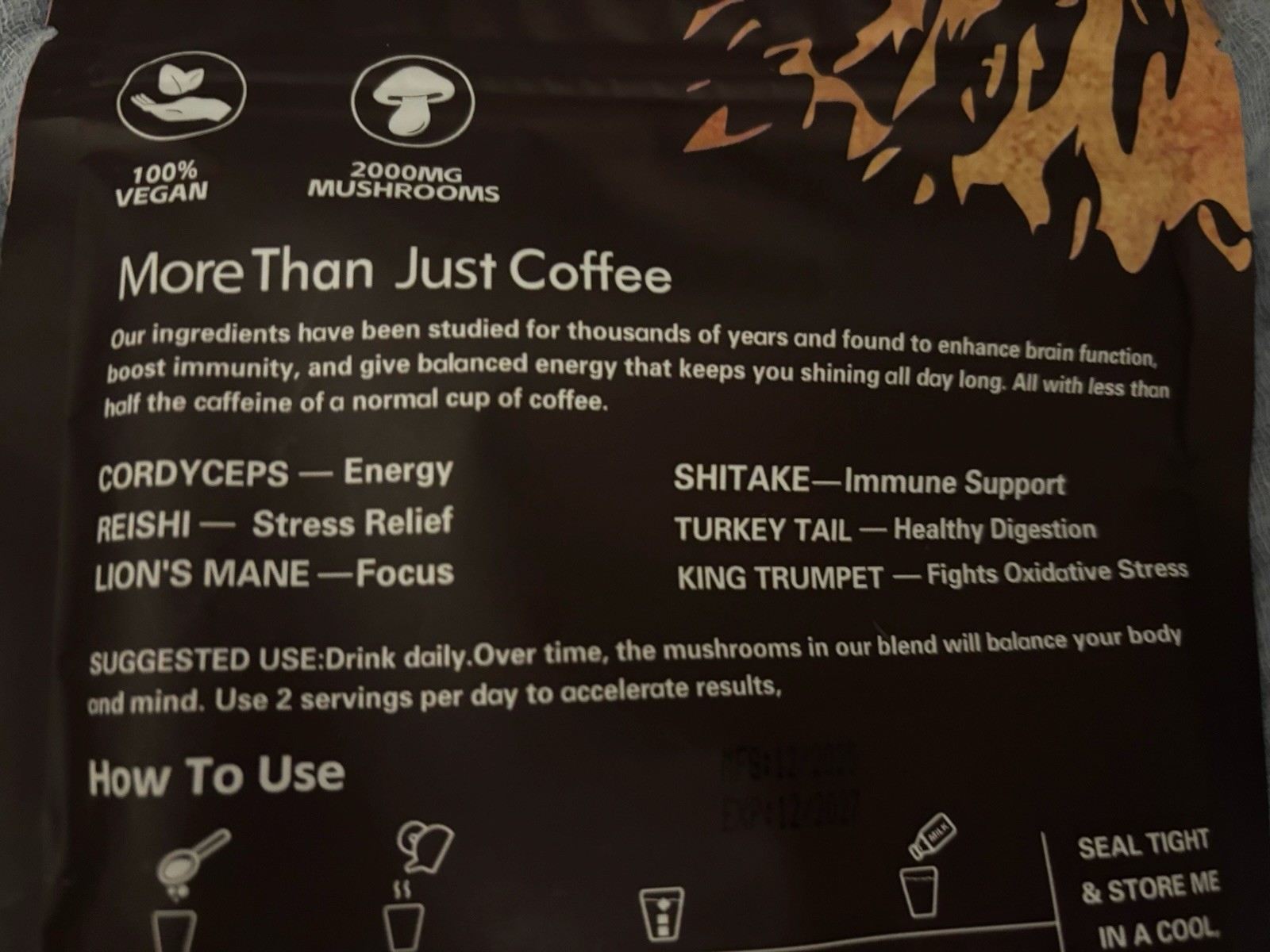 RYZE Mushroom Coffee Organic Vegan 6.35 oz Bags Lot of 2 Exp 12/2027