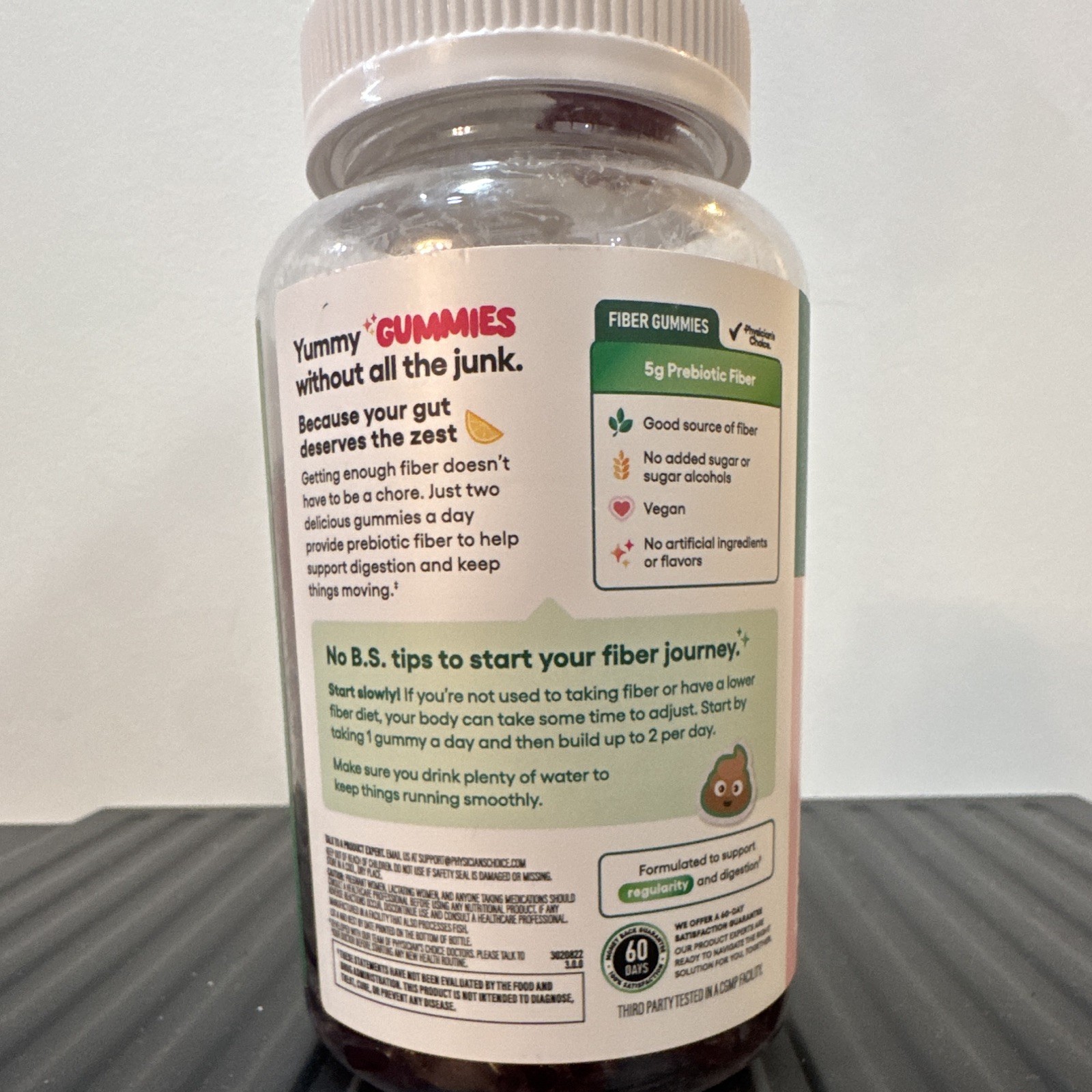 Physician’s Choice Fiber Gummies Digestive Support Vegan No Sugar Raspberry 60