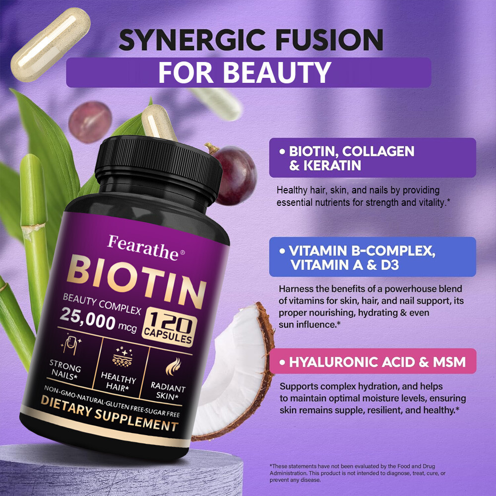 Biotin Beauty Complex 25 000 mcg Maximum Strength Hair Skin and Nails Health