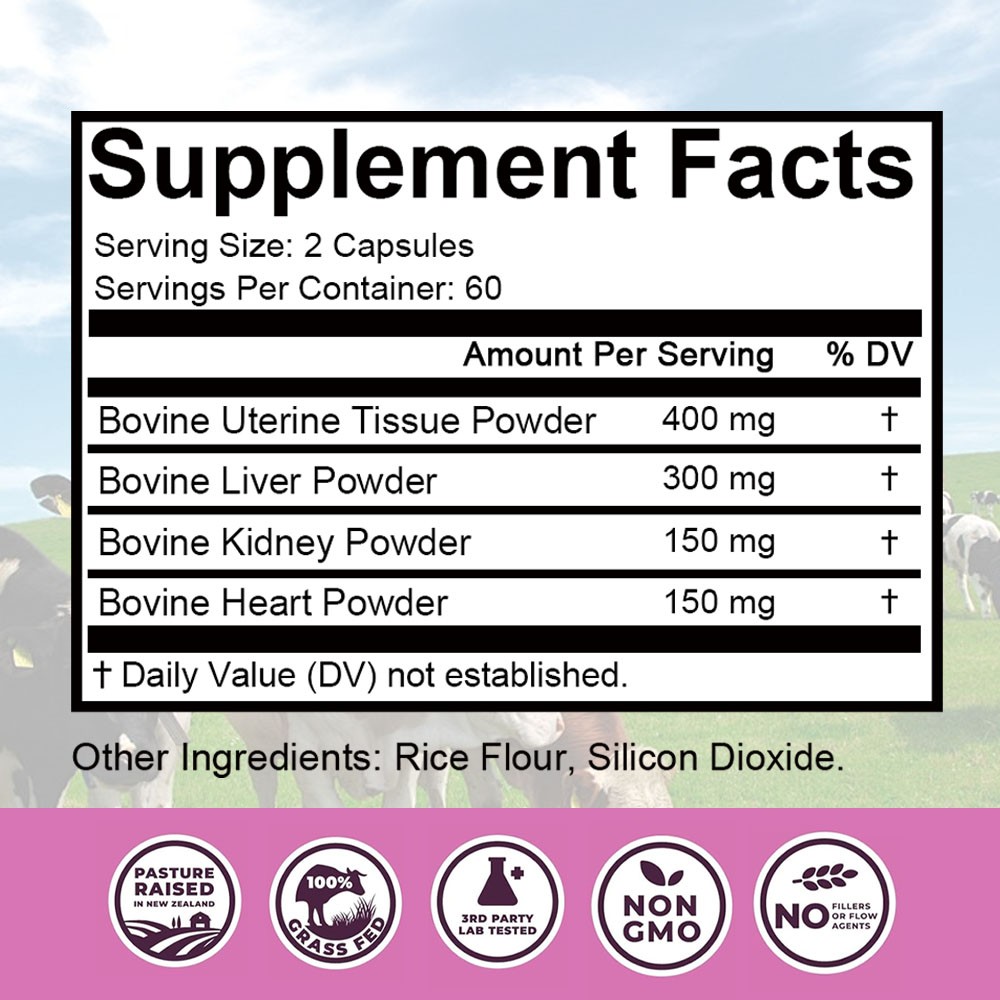 ZenVitalize Grass Fed Beef Organs Supplement 30~120Caps Non-GMO Raised Zealand