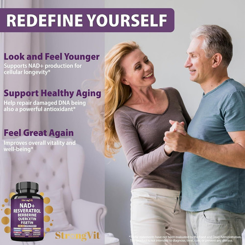 NAD Resveratrol Supplement with Berberine, Quercetin, 60 Count (Pack of 1)
