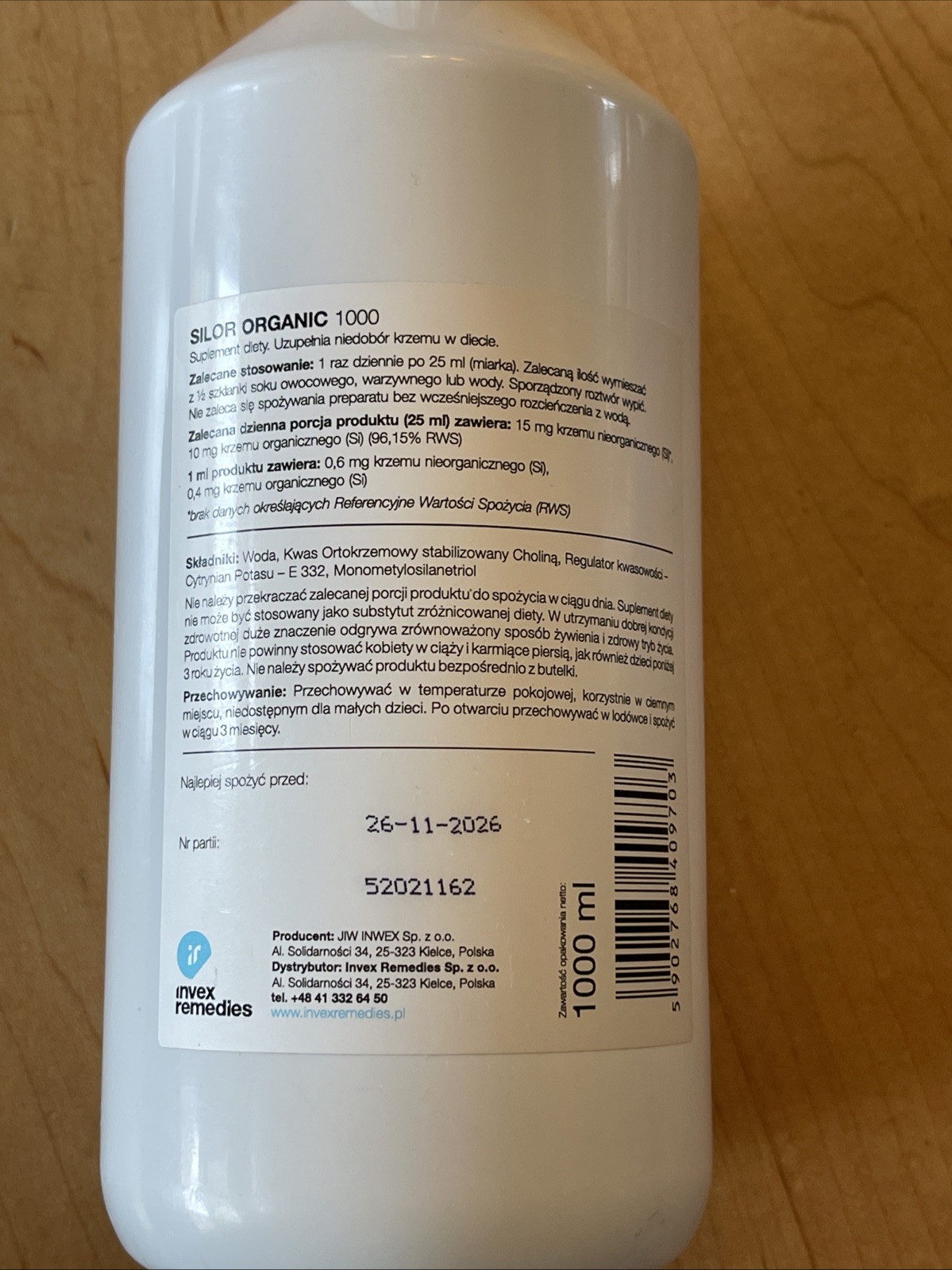 Invex Remedies Organic Silica dietary supplement, SILOR organic 1000ml NEW