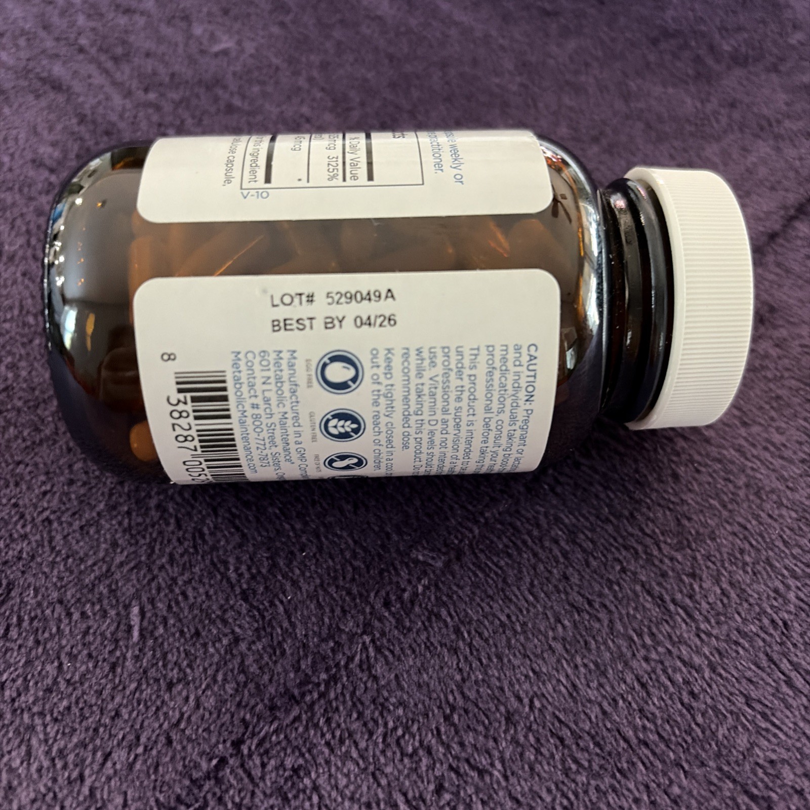 Metabolic Maintenance-Vitamin D3 25000 IU w/Vitamin K2 as Mk7 60 Caps exp 04/26