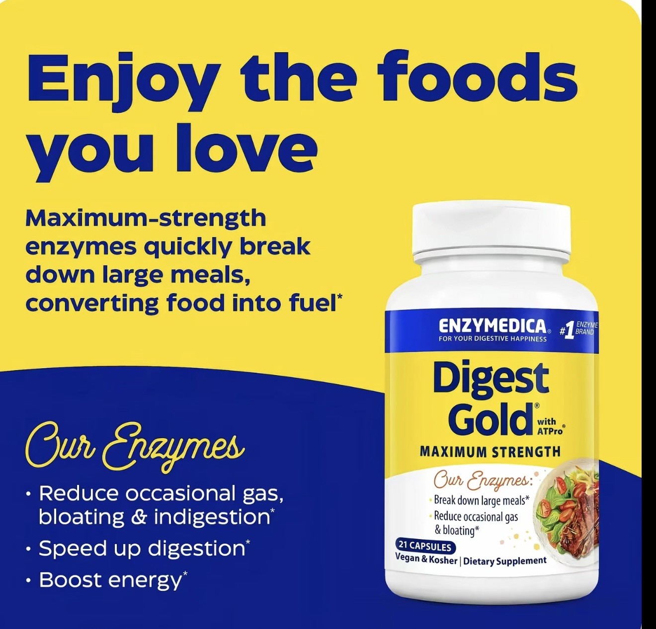 Enzymedica Digest Gold with ATPro Max Strength Digestive Enzymes 21 Vegan Kosher