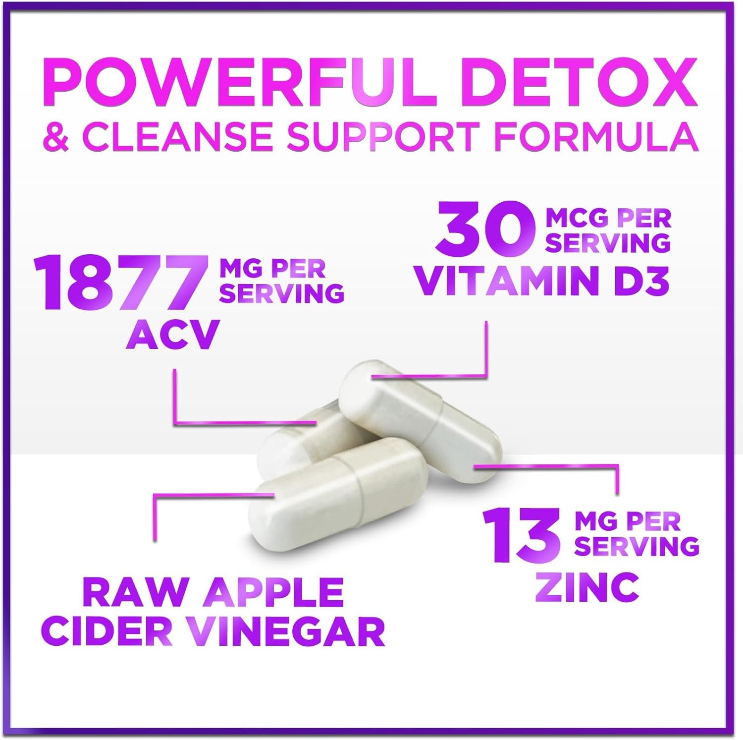 Apple Cider Vinegar 1877 mg Extra Strength ACV Pills with Vitamin D3 60 Capsules