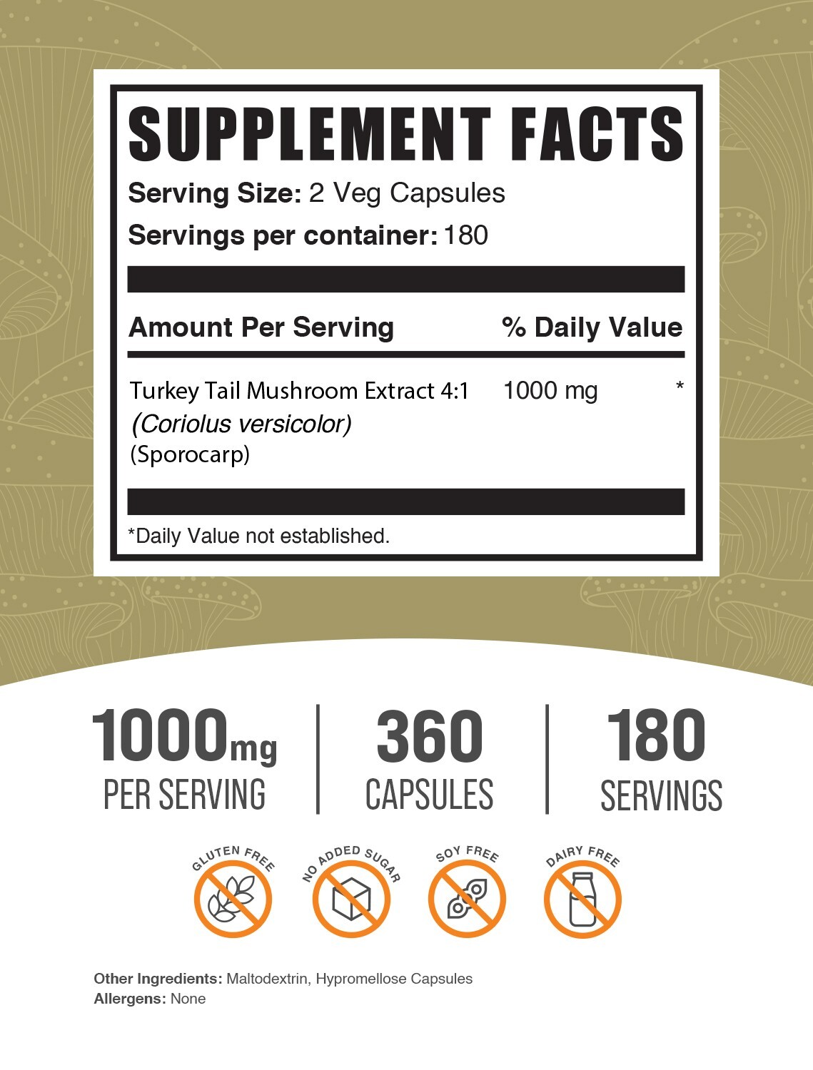 BulkSupplements Turkey Tail Mushroom Extract 120 Capsules – 1g Per Serving