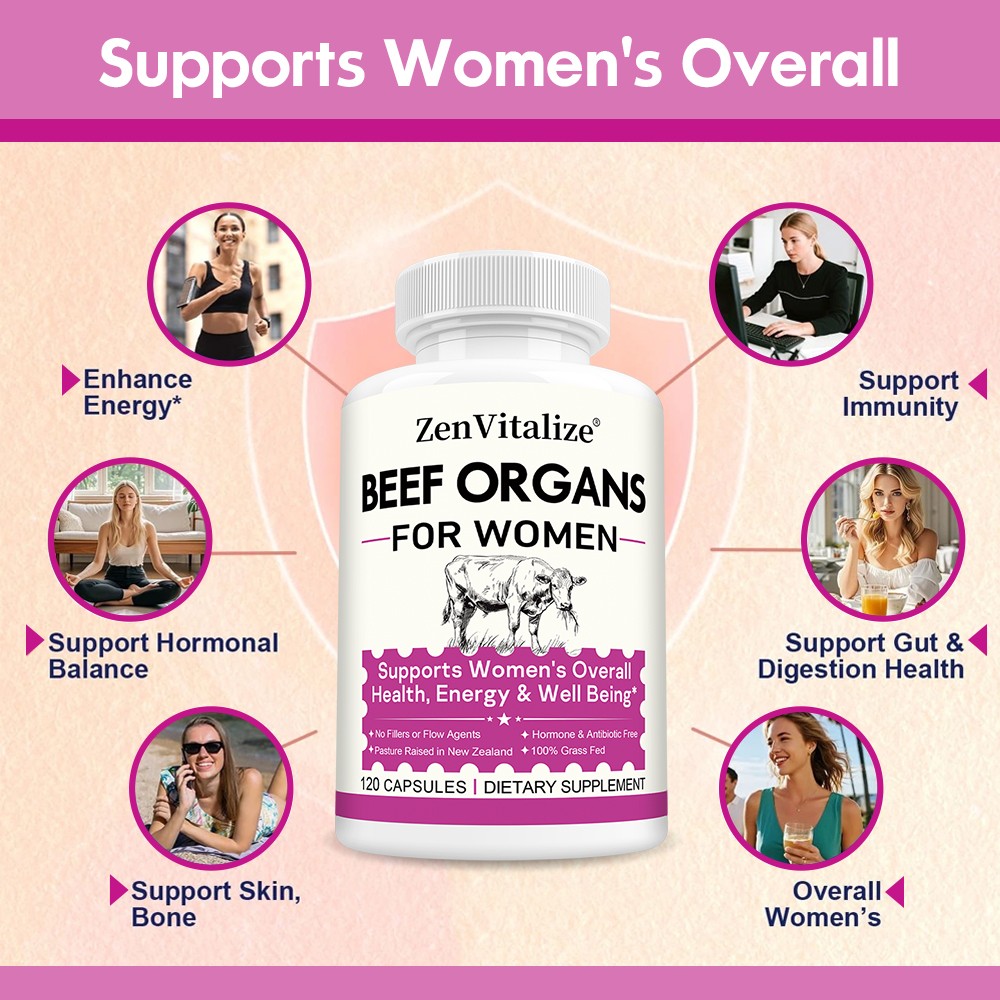 ZenVitalize Grass Fed Beef Organs Supplement 30~120Caps Non-GMO Raised Zealand