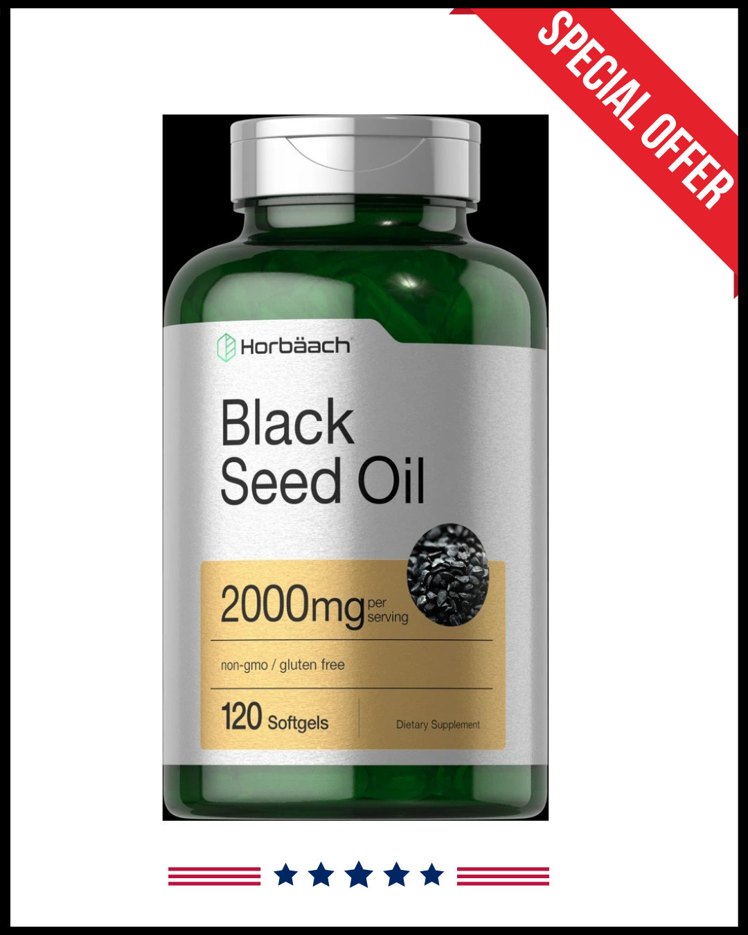 Black Seed Oil 2000mg | 120 Softgel Capsules | Nigella Sativa | by Horbaach