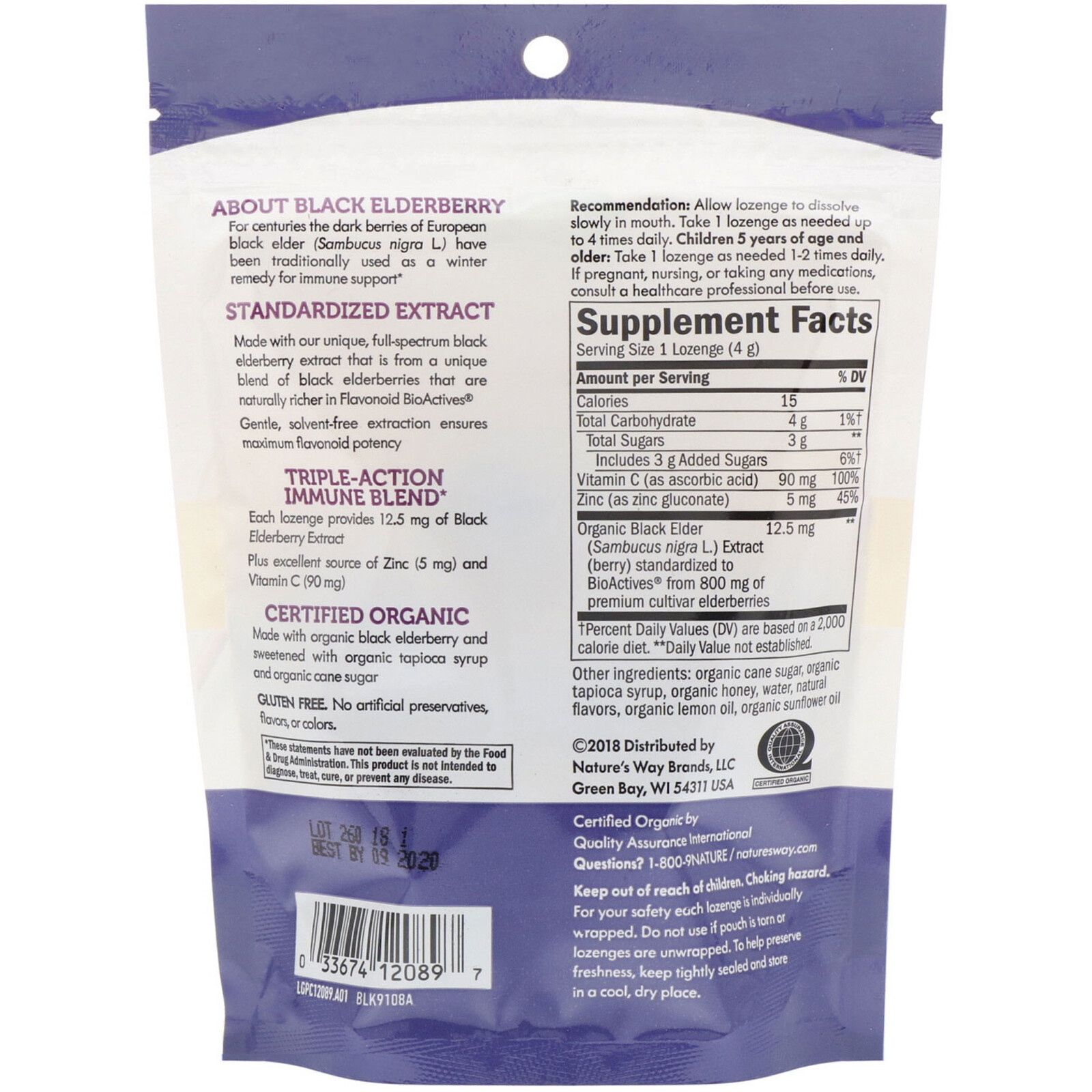 Nature’s Way, Sambucus, Zinc Lozenges, Honey Lemon, 24 Lozenges