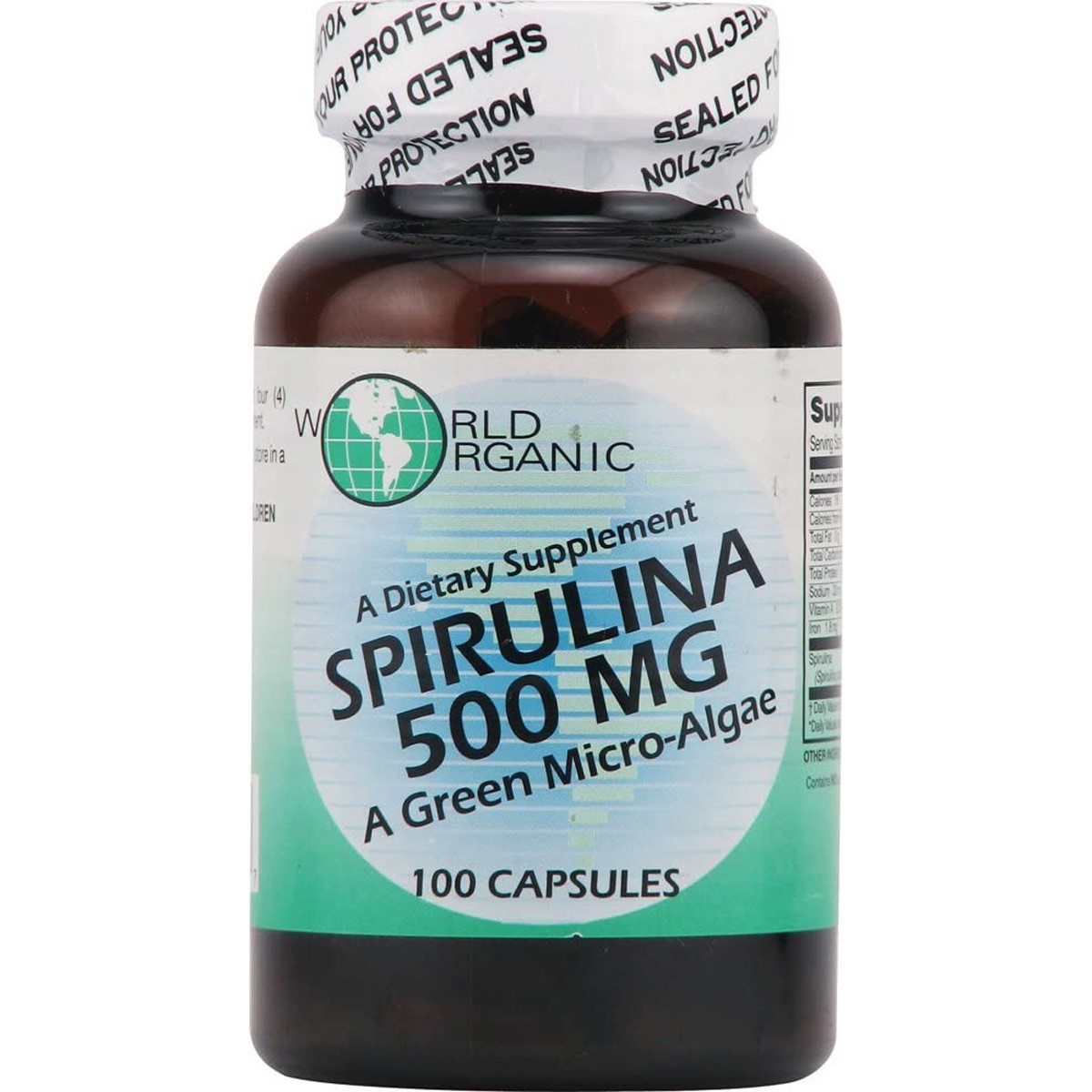 World Organics Spirulina 500Mg 100 Capsules Dietary Supplement 1 Pack