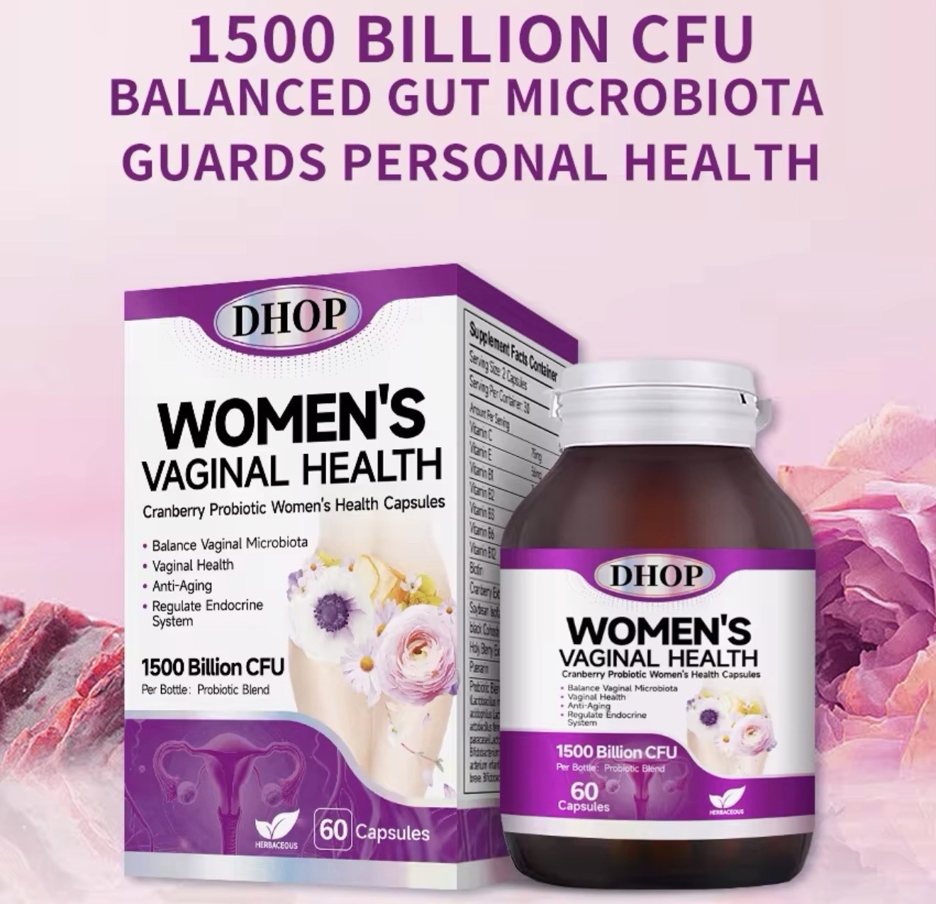 DHOP Cranberry Probiotic Capsules Women’s Health 60 Count Vitamin C E Isoflavone
