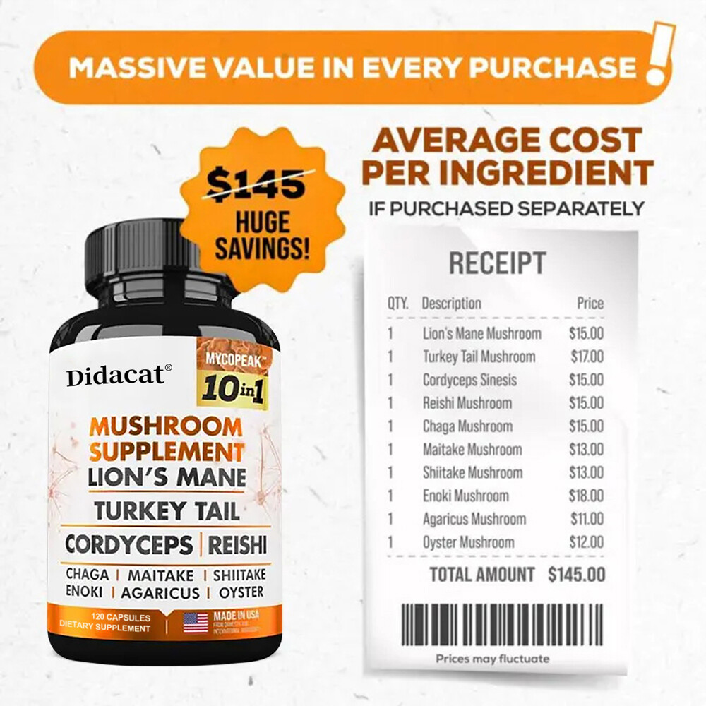 Mushroom Complex 11500mg w/ Lions Mane Turkey Tail Cordyceps Reishi Chaga