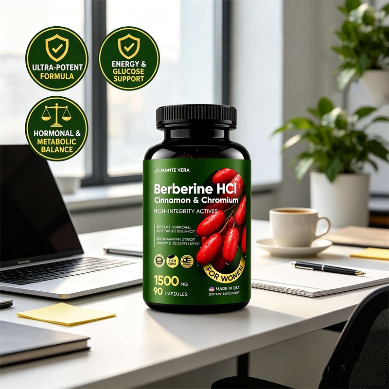 Berberine HCI 1500mg with Chromium Cinnamon Vegan Non-GMO Supplement 90 Capsules