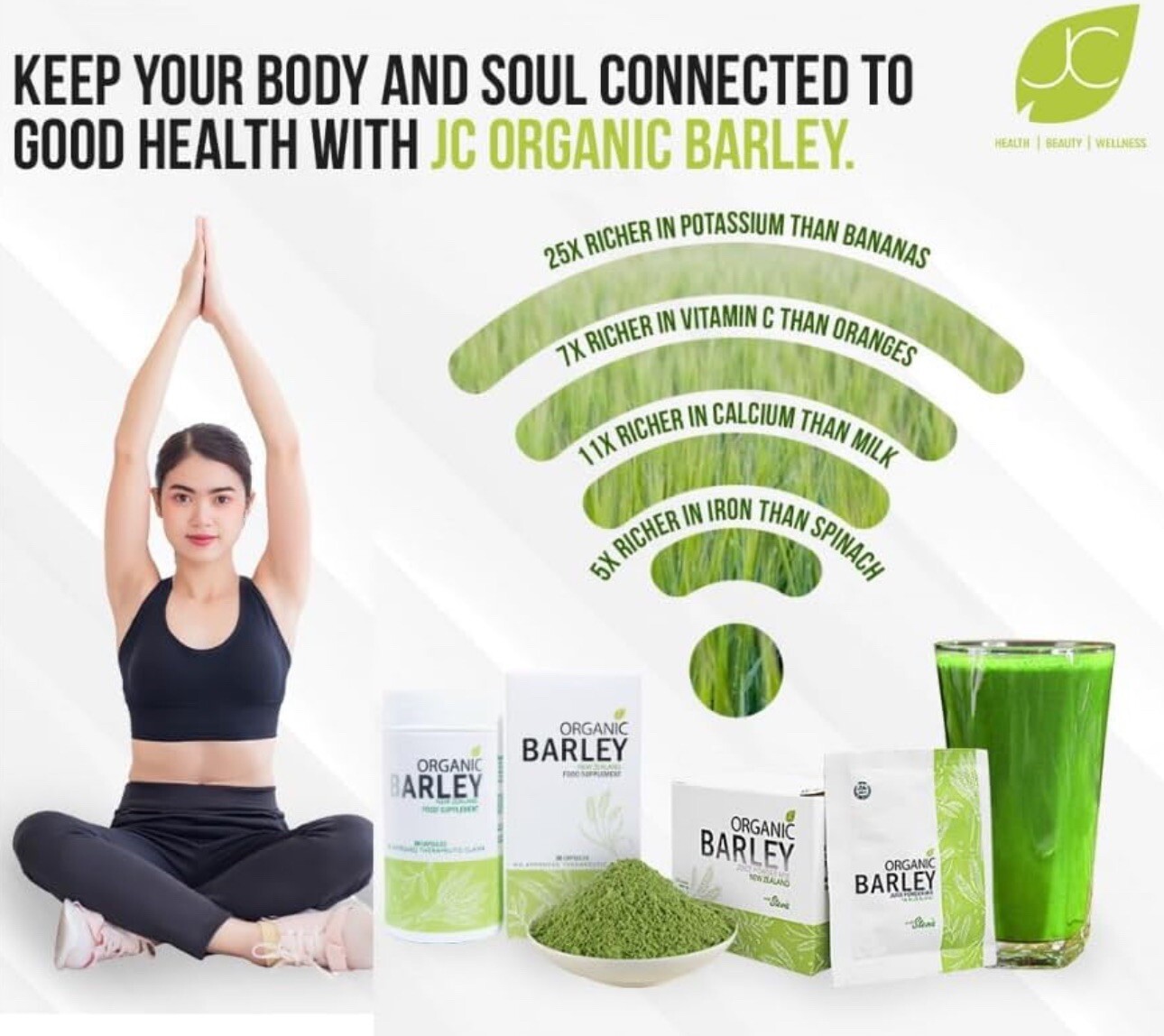 Bundled JC Organic barley Powder juice and JC Organic barley Capsules