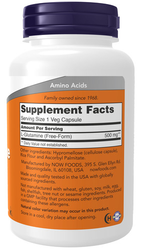 NOW Foods L-Glutamine 500 mg 120 Veg Caps – Immune Health – Nitrogen Transporter