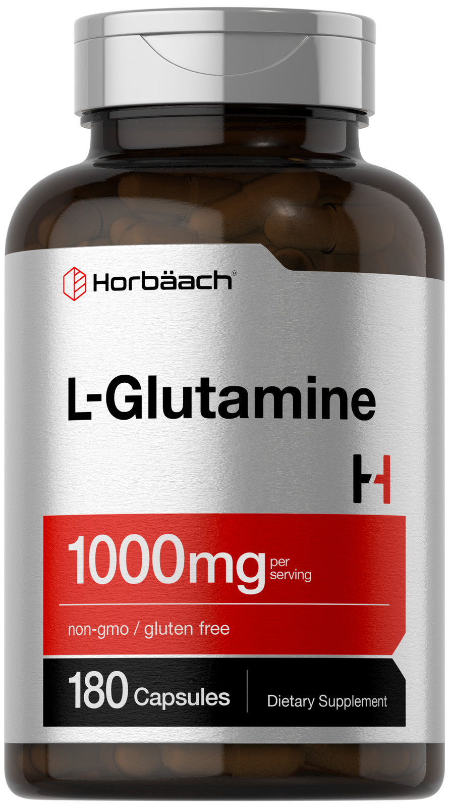 L Glutamine Capsules | 1000mg | 180 Count | Non-GMO, Gluten Free | by Horbaach