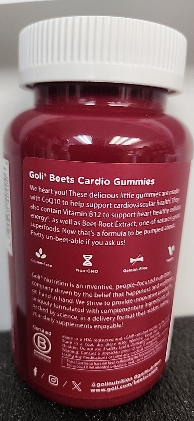 Goli Nutrition Beets Cardio Gummies 100mg CoQ10 +Vitamin B12 Heart Health