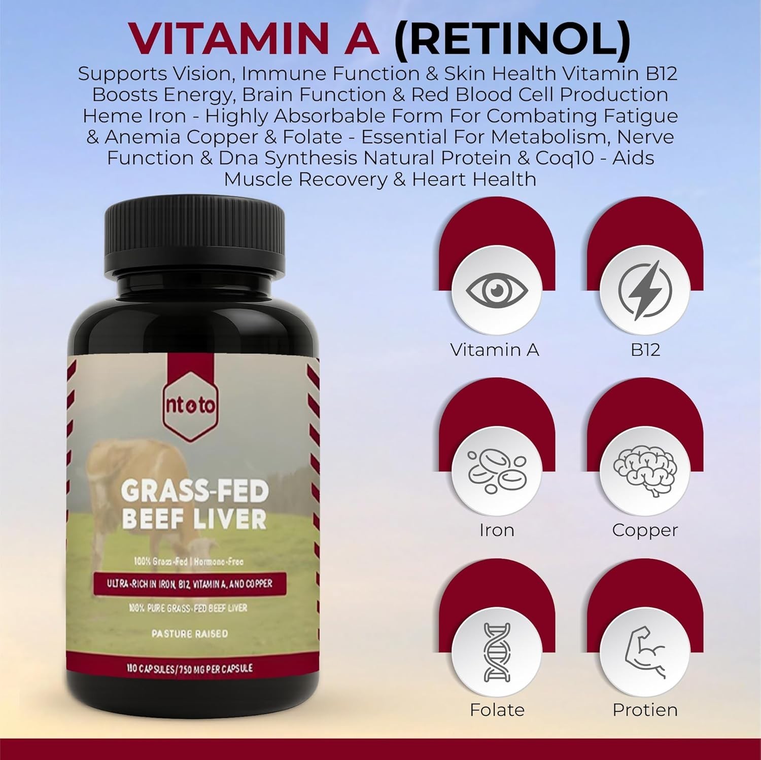 Grass Fed Beef Liver Capsules – Pasture Raised – Micro-Nutrient Supplement 180ct