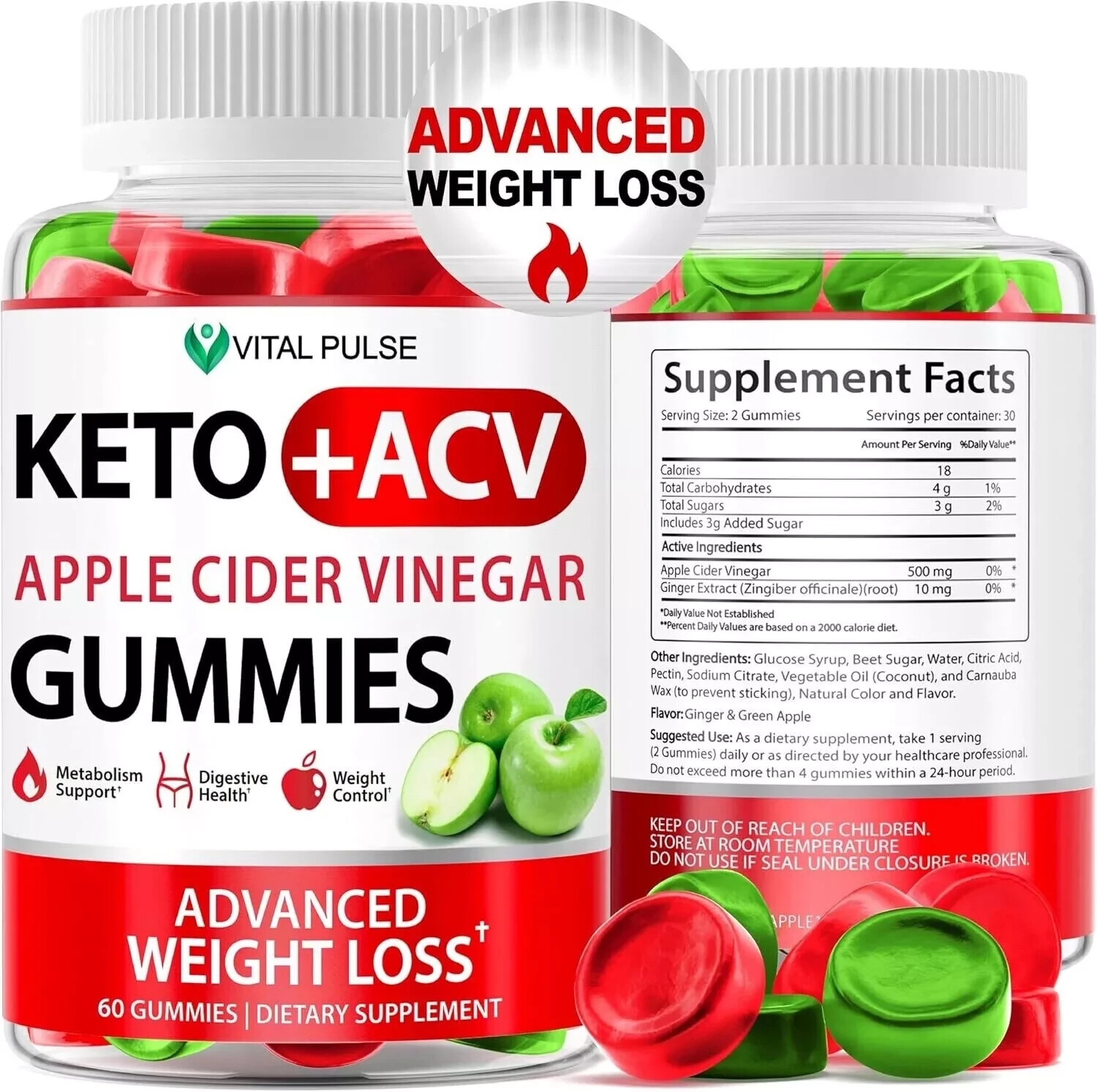 Vital Pulse KETO + ACV Apple Cider Vinegar Gummies – 60 Gummies – 30 DAYS SUPPLY